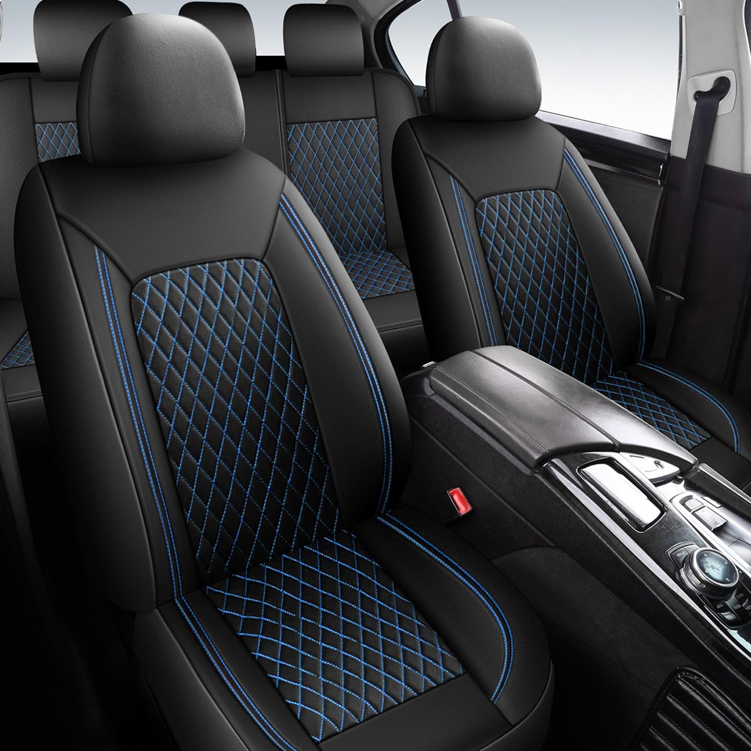 5-Seat Car Seat Cover, Single-Stitch Diamond Pattern, Quilted And Embroidered, Synthetic Leather, PVC Leather, Exported To Europe And America 2