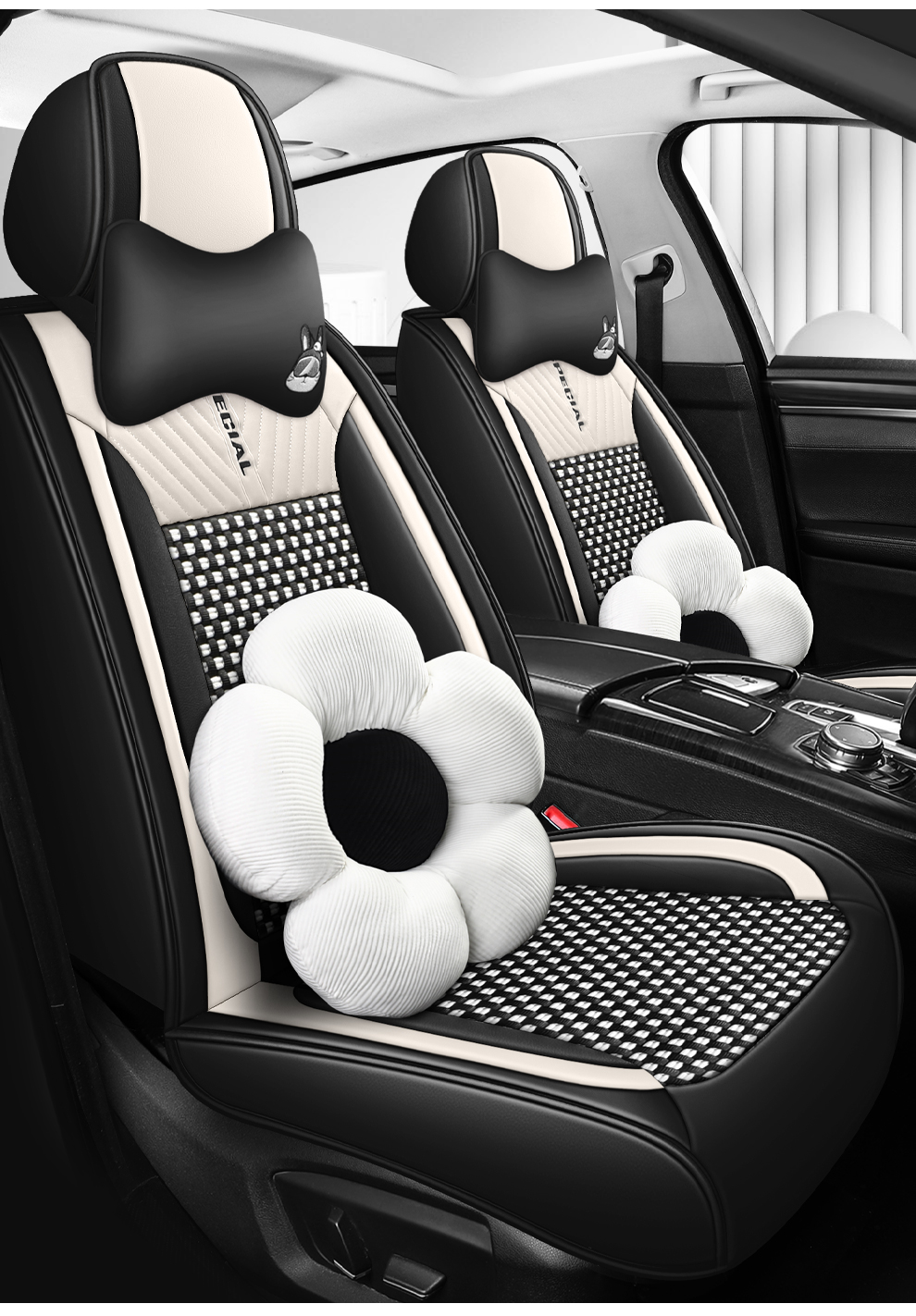 Light Luxury Nordic Style Classic Black White Checkered Plaid Car Seat Covers Full 5-Seat Set Breathable Soft Universal Auto Seat Cushion Protector For Vehicles 2