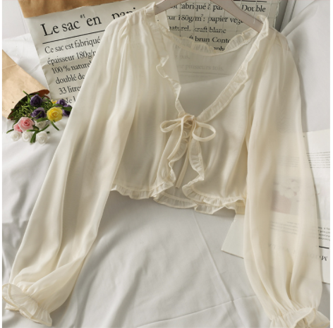 Women's Short Bow Tie Shawl with Fungus Edge 5