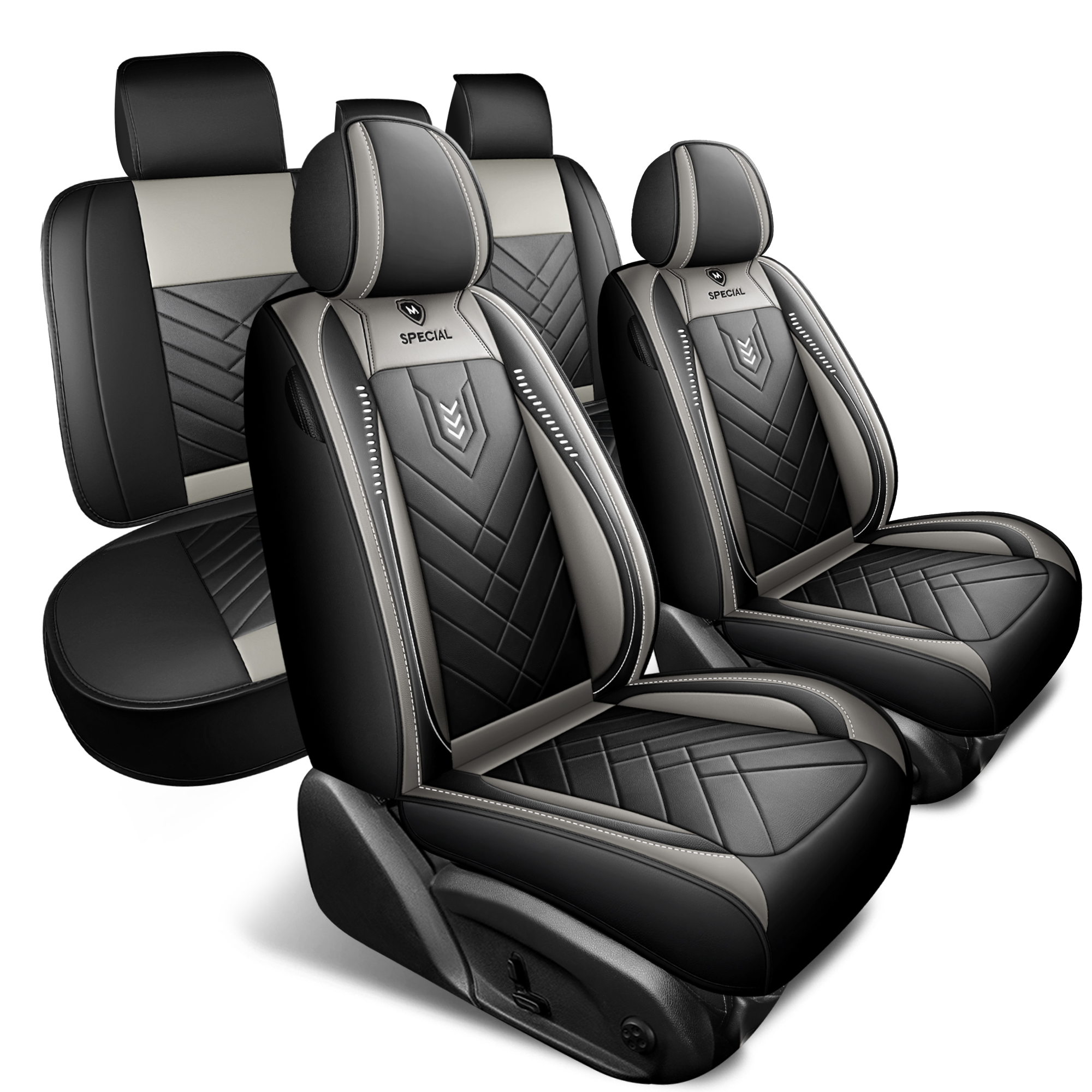 Sport Rocket Design Racing Car Seat Covers Red Black PU Leather Full 5-Seat Set Breathable Wearproof Universal Automotive Seat Cushion Protectors 6