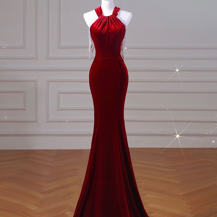Velvet Fishtail Cocktail Dress for Bridal and Engagement Events