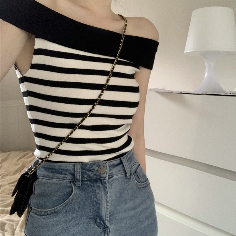 Women's Cropped Striped Knit Sweater 2