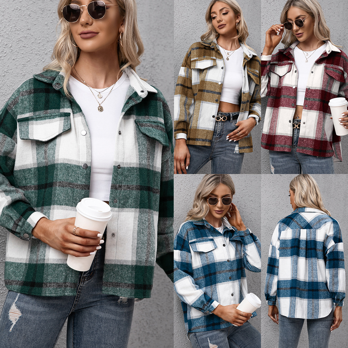 Thick cashmere long-sleeve plaid top