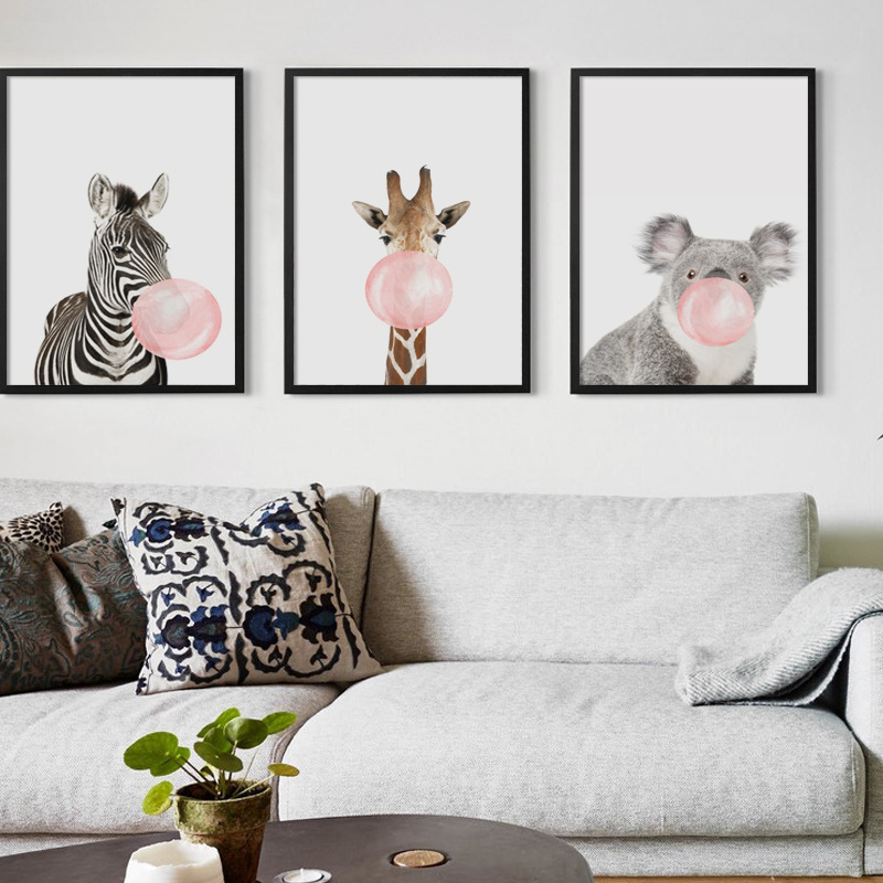 Nordic simplicity Cute koala zebra fawn canvas painting Home decoration frameless painting core Foreign trade explosion 3