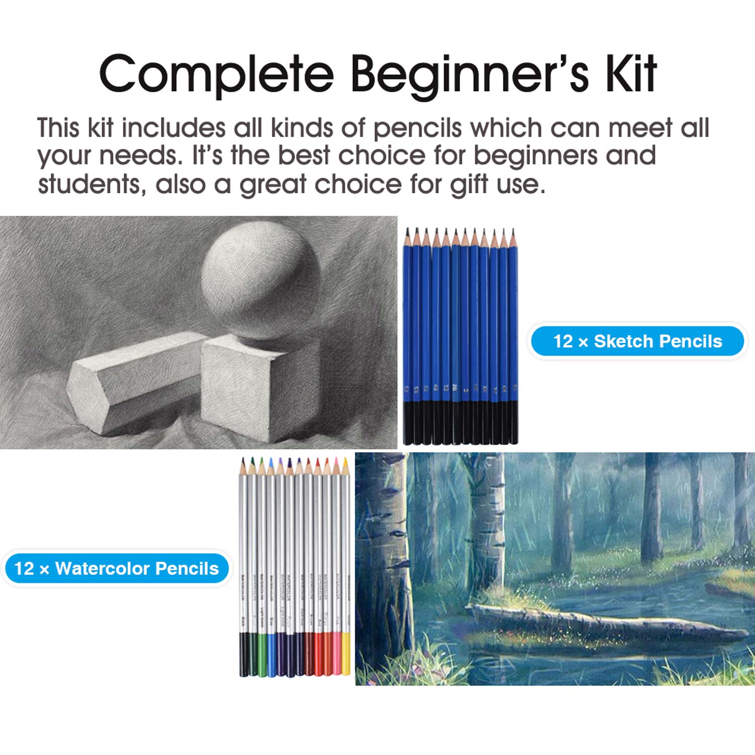Sketch Drawing Color Pencil Set Charcoal Art Brush Set 72 Piece Painting Set 8