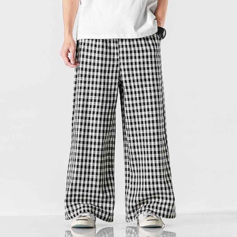 Summer Plus Size Chinese Style Cotton Linen Plaid Pants 2