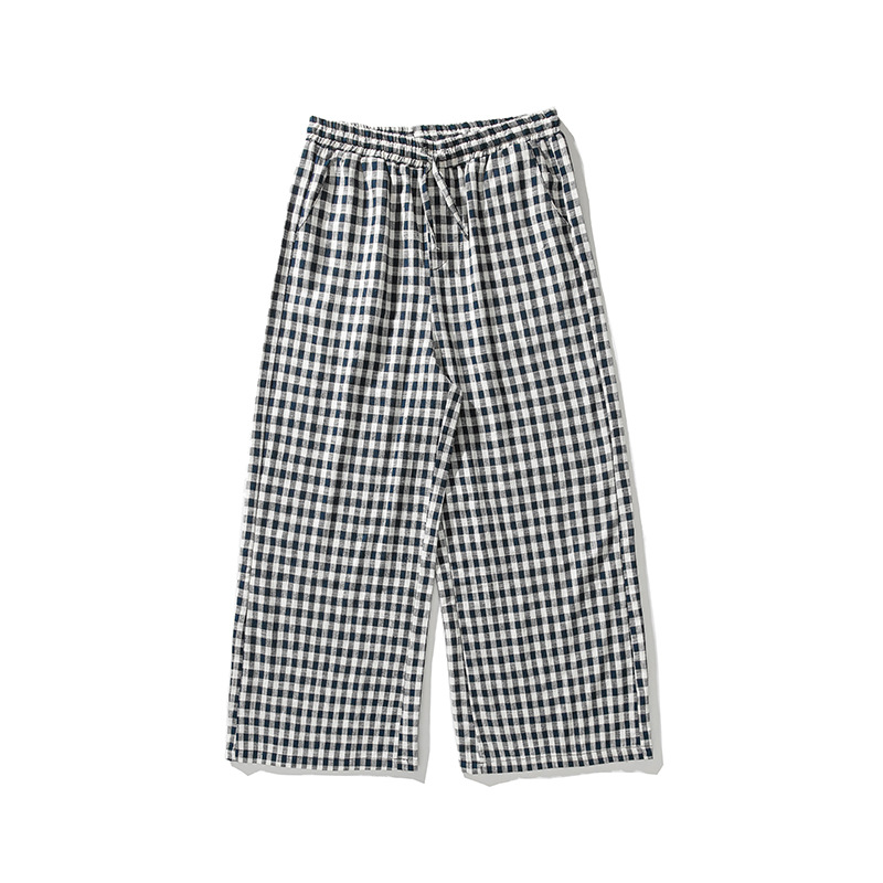 Summer Plus Size Chinese Style Cotton Linen Plaid Pants 5