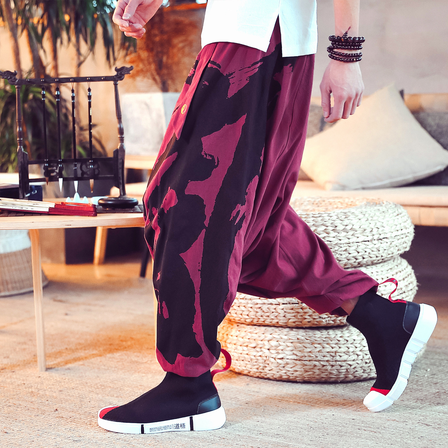 Chinese Style Cotton Linen Baggy Cropped Pants 4