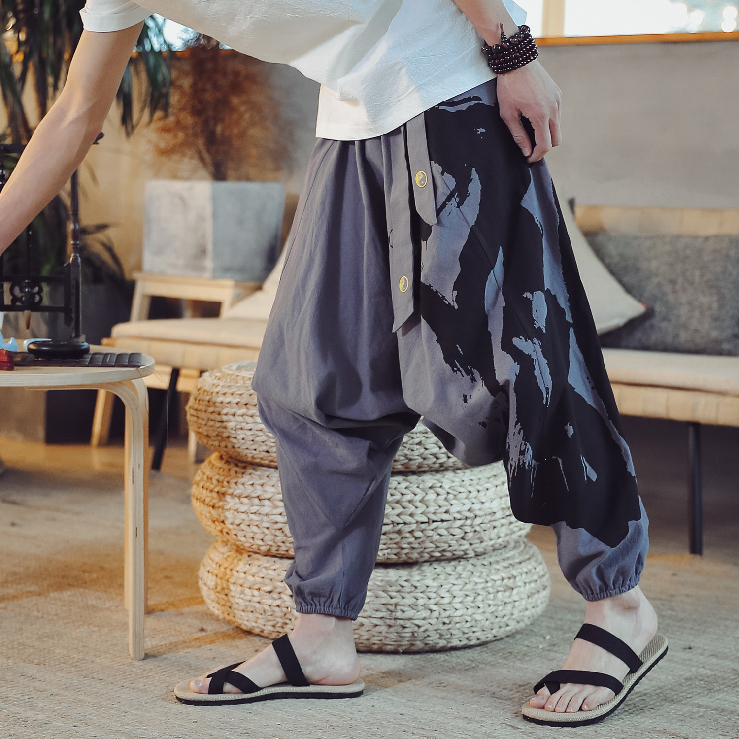 Chinese Style Cotton Linen Baggy Cropped Pants 3