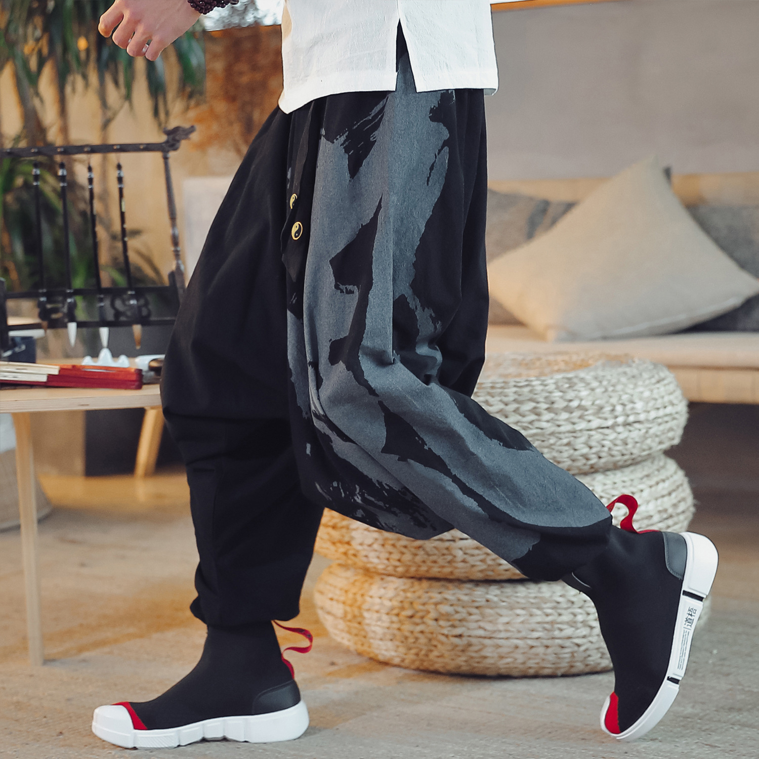 Chinese Style Cotton Linen Baggy Cropped Pants 5