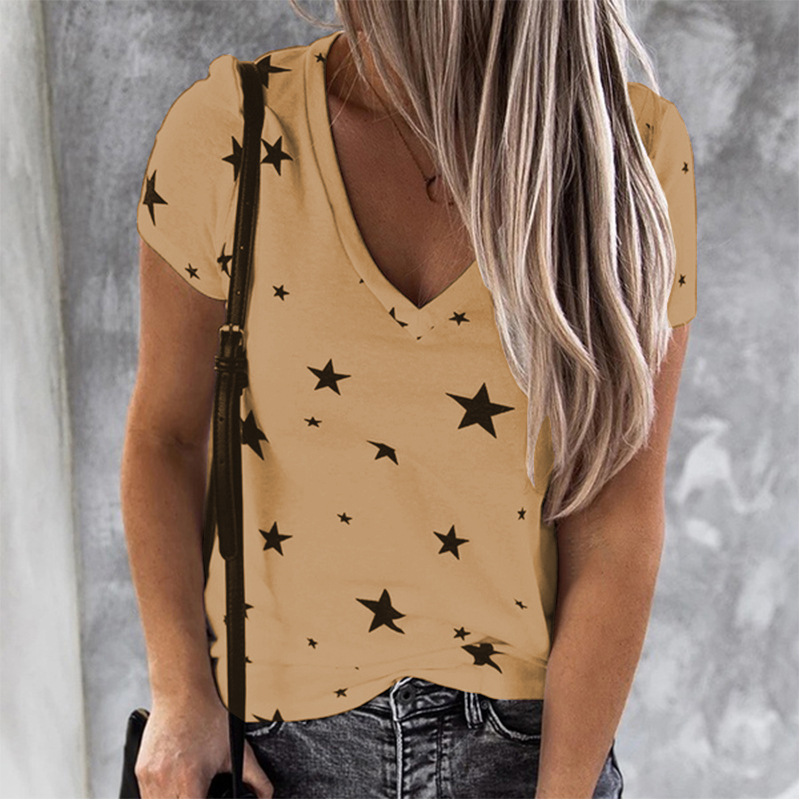 V-Neck Star Print Short Sleeve T-Shirt for Women 5