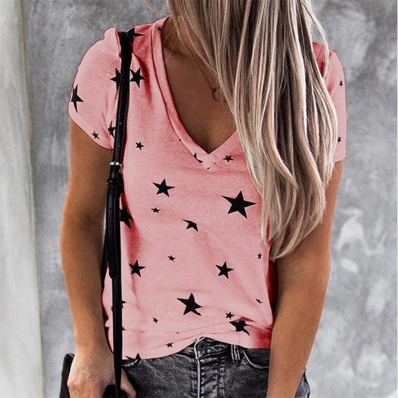 V-Neck Star Print Short Sleeve T-Shirt for Women 4