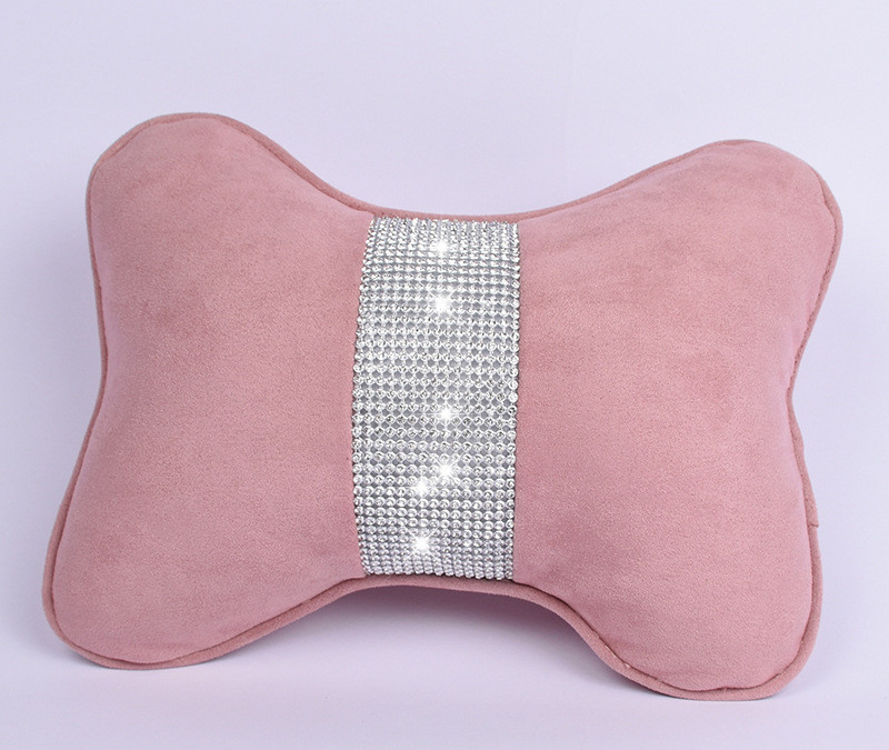Diamond-Studded Car HeadresNeck Pillow Waist Support Car Interior With Drill Headrest Waist Support Car Supplies Deerskin Velvet Rhinestones 2