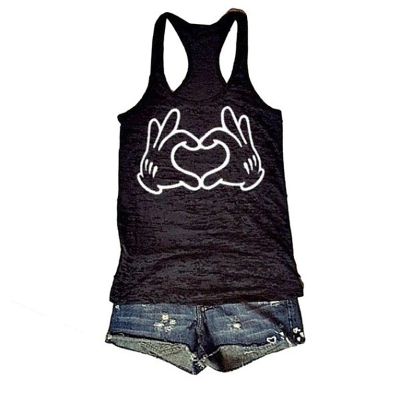 Cute Love Printed Sleeveless T-Shirt 2