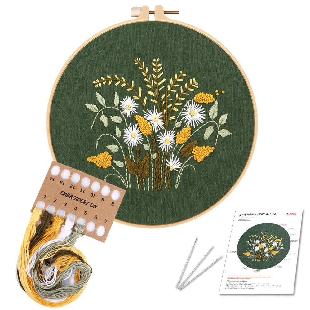 Green Floral Handmade Diy Embroidery Material Package Floral Cotton 2