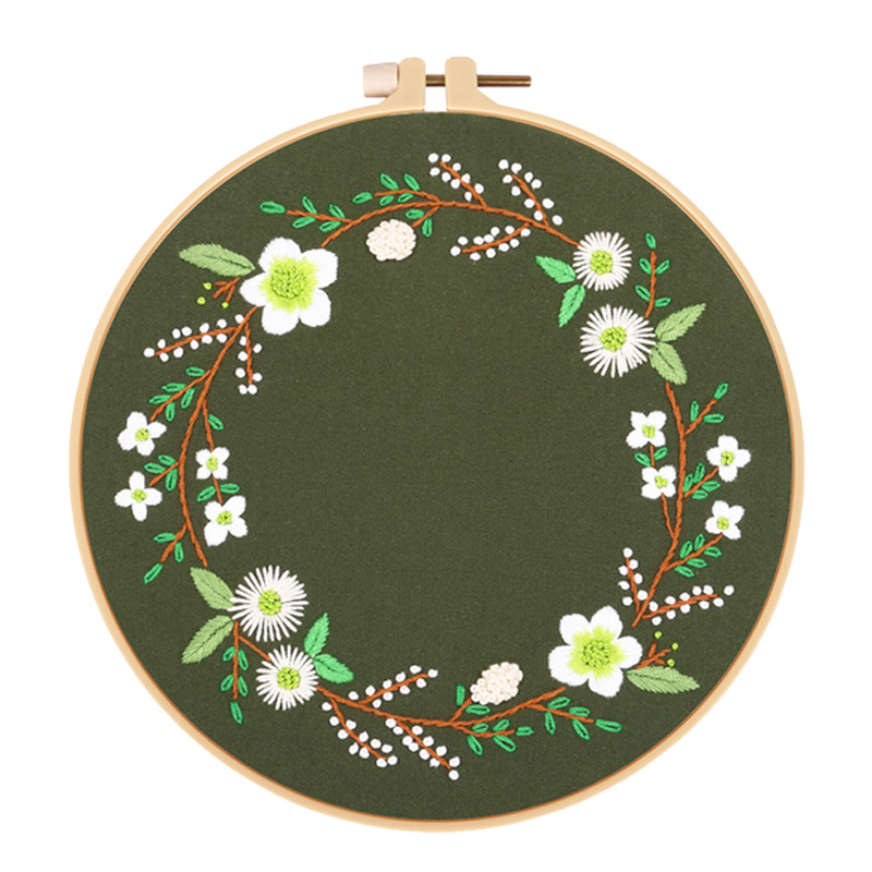 Green Floral Handmade Diy Embroidery Material Package Floral Cotton 4