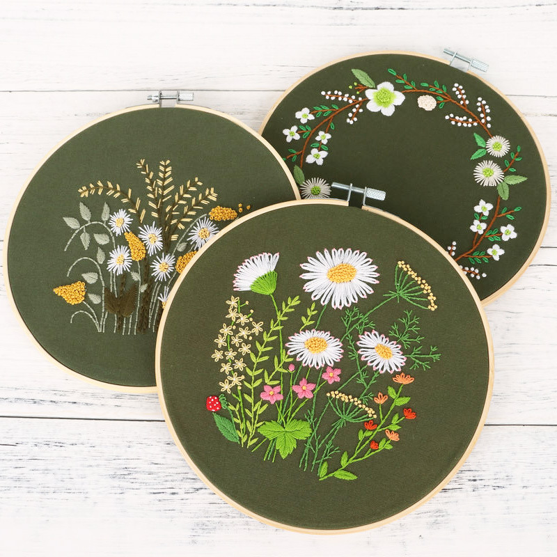 Green Floral Handmade Diy Embroidery Material Package Floral Cotton 7
