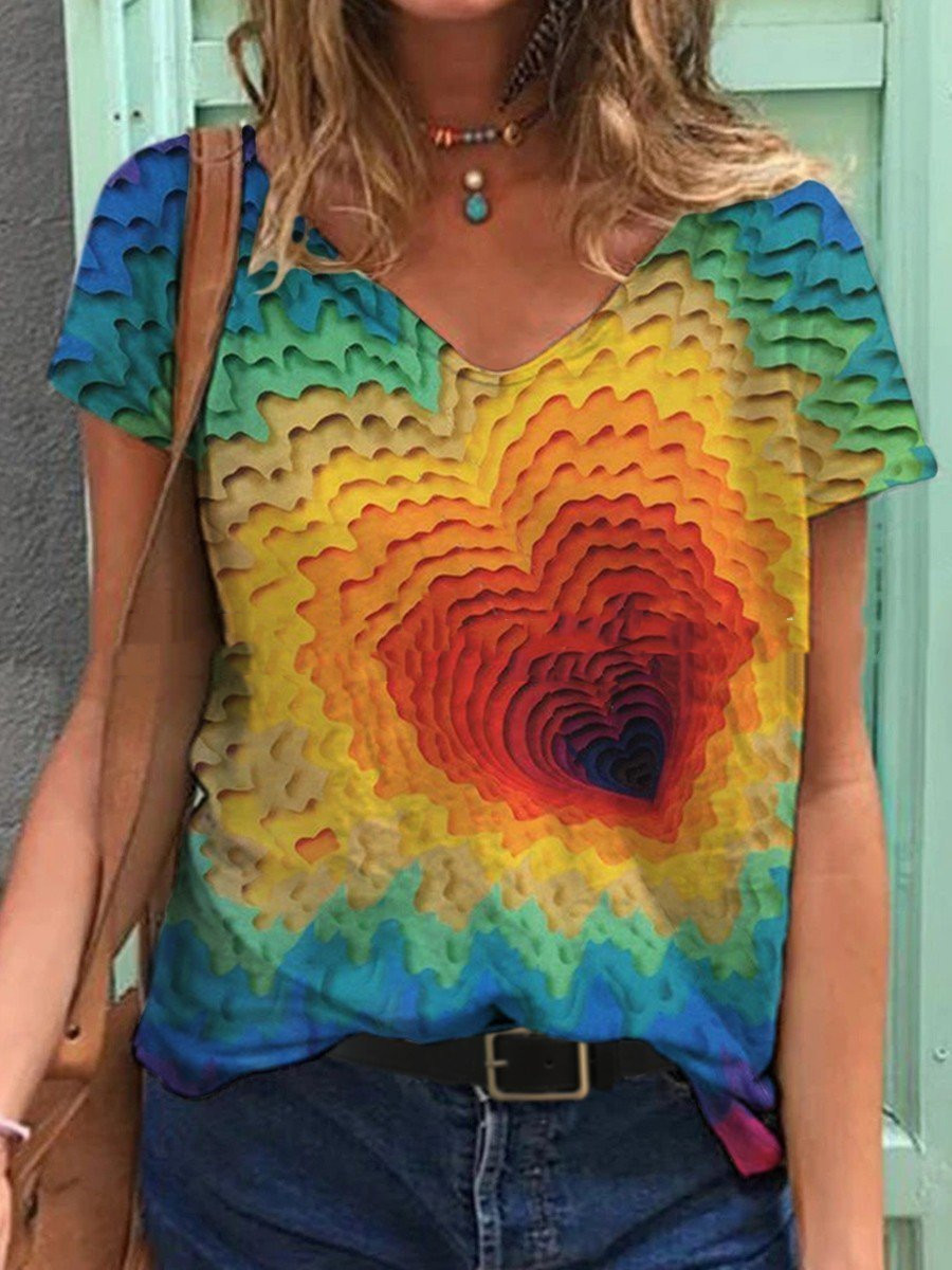 Printed V-Neck Short Sleeve T-Shirt 2