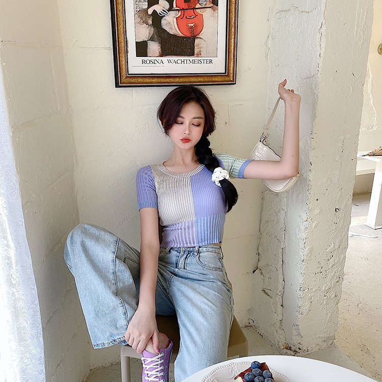 Plus Size Color Block Short Sleeve Knit T-Shirt 5