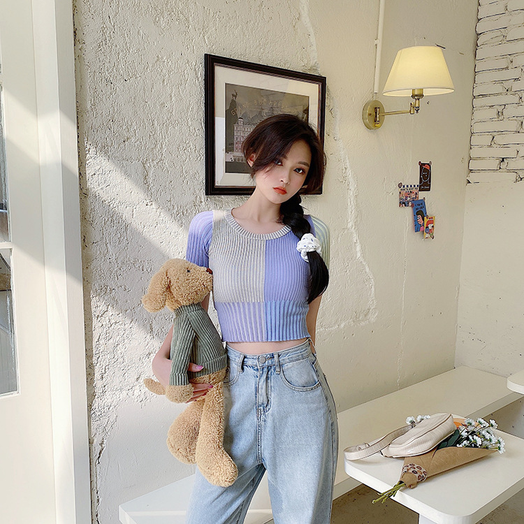 Plus Size Color Block Short Sleeve Knit T-Shirt 2