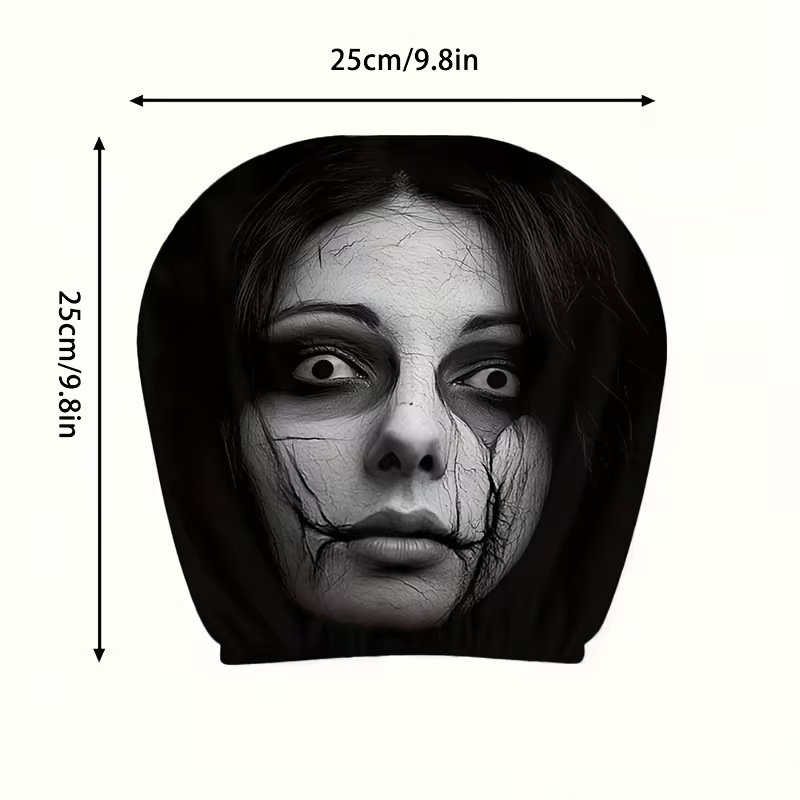 Car Headrest Cover 2 Pack Scary Face Pattern Seat Protector Halloween Decor 4