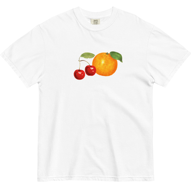 Casual Round Neck T-Shirt with Cherry Orange Print 3