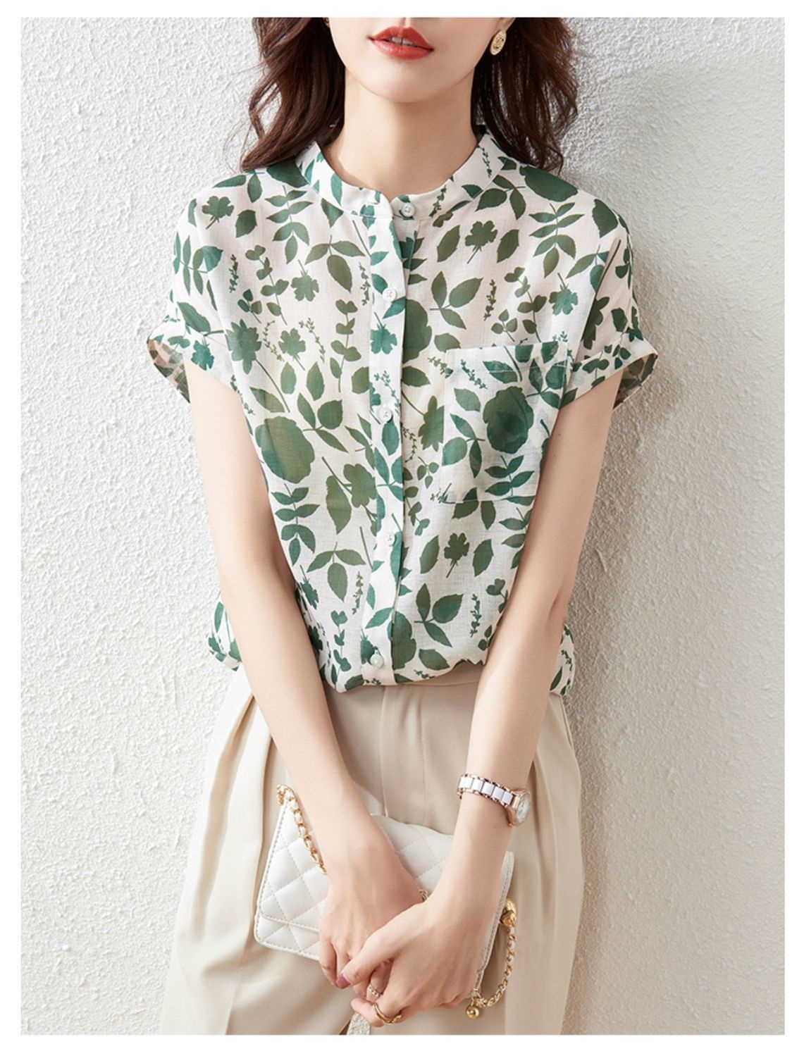 Floral Chiffon Short-Sleeve Shirt 12
