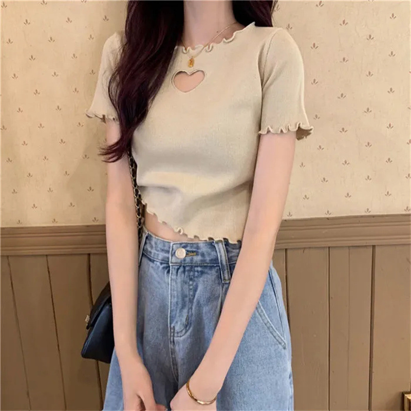 Hollow Out Love T-Shirt with Wooden Edge 3