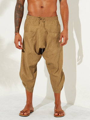 Chinese Style Cotton Linen Baggy Cropped Pants 8