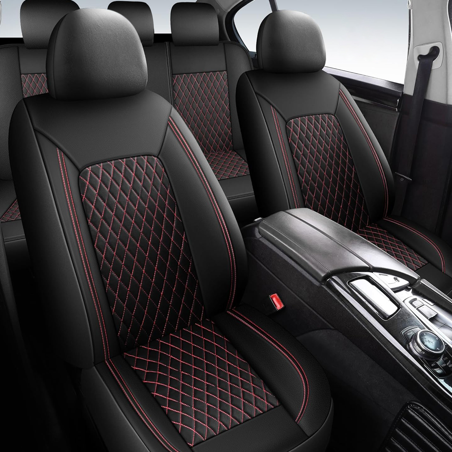 5-Seat Car Seat Cover, Single-Stitch Diamond Pattern, Quilted And Embroidered, Synthetic Leather, PVC Leather, Exported To Europe And America 4