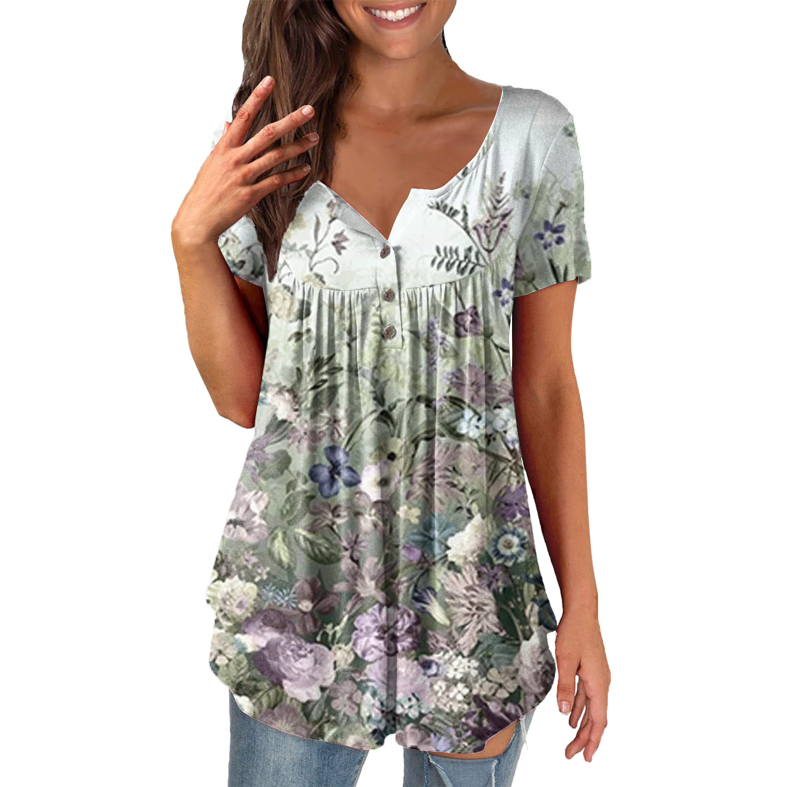 Women's Printed Ruffled Short Sleeve Pullover 8