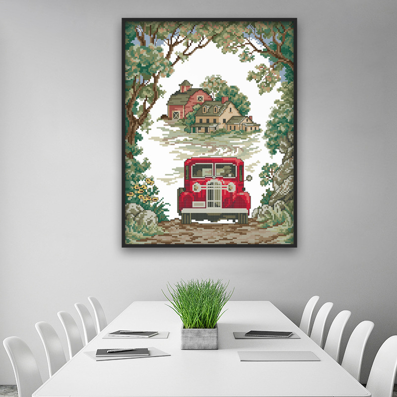 Forest path car cross stitch 5