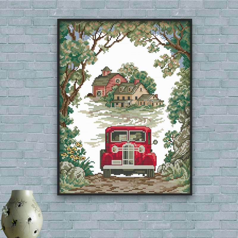 Forest path car cross stitch 3