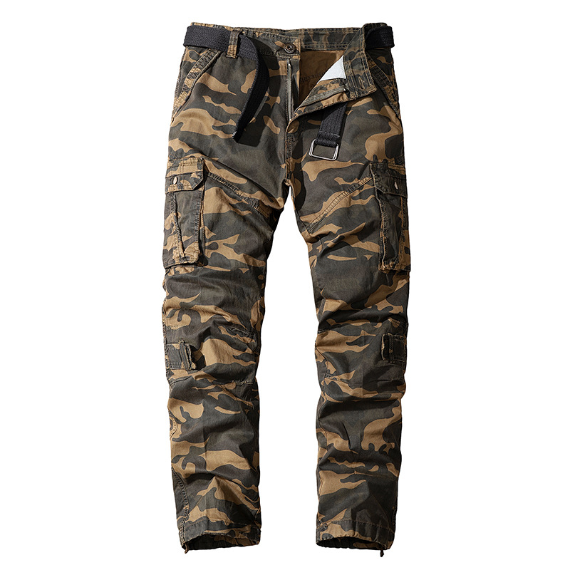 Washed Cotton Camouflage Straight-Leg Overalls
