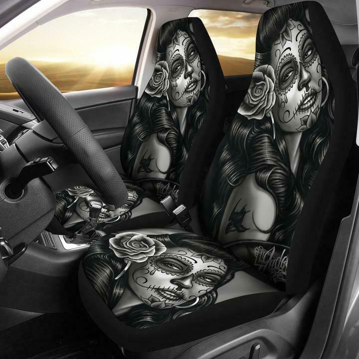Black And White Tattooed Woman High Back Print Car Seat Cover 3