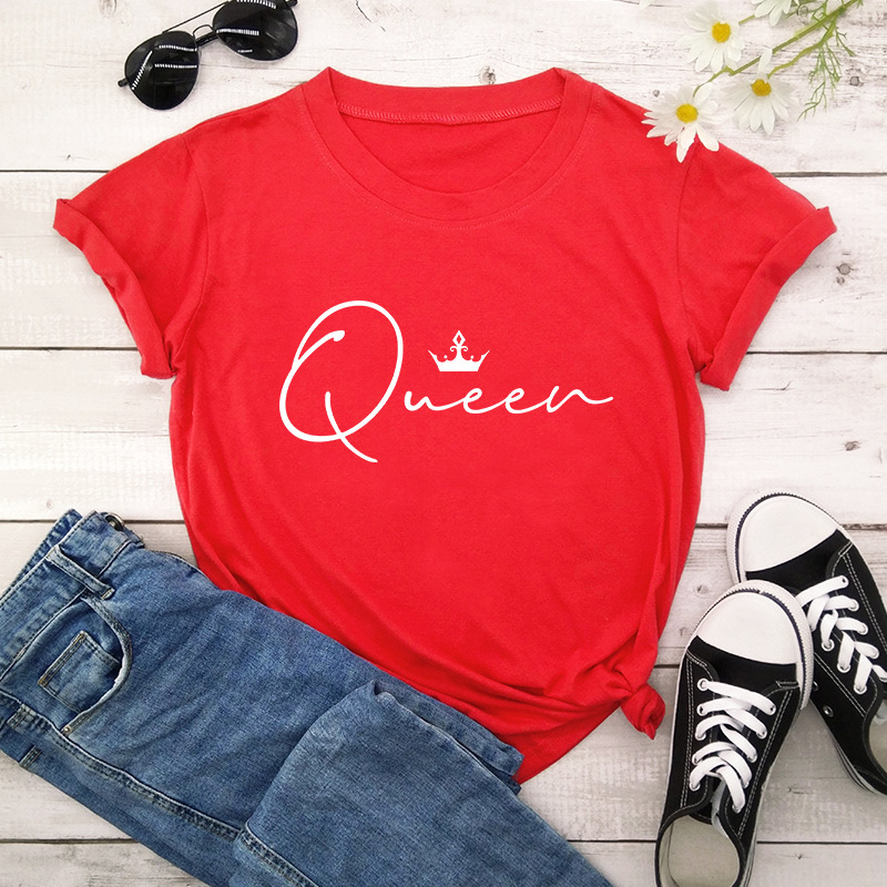 Crown Queen Letter Print O-Neck Loose T-Shirt 3