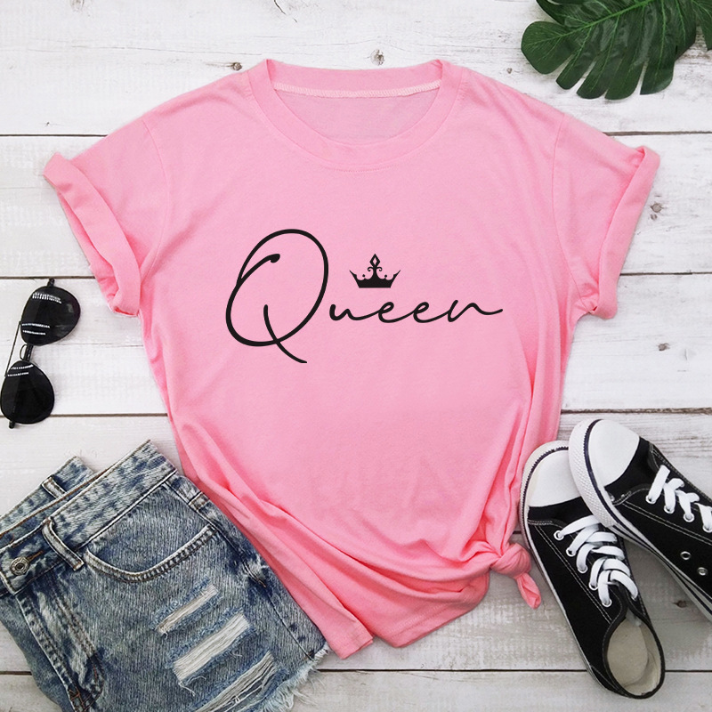 Crown Queen Letter Print O-Neck Loose T-Shirt 9