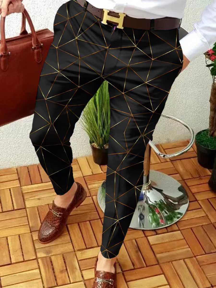 Casual Abstract Contrast Micro-Stretch Trousers 6