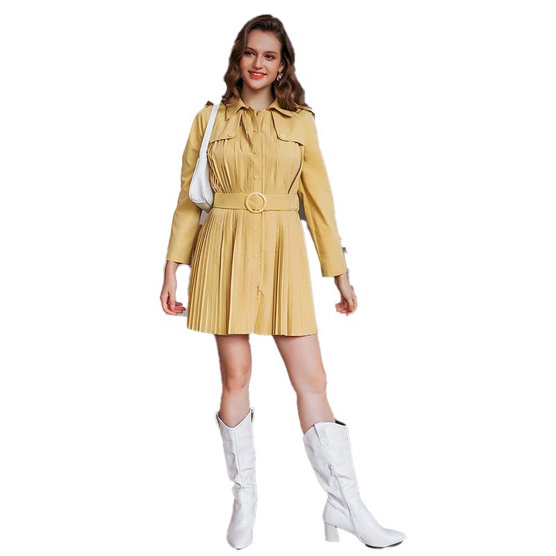 Slim-Fit Pleated-Hem Coat with Lapel Collar