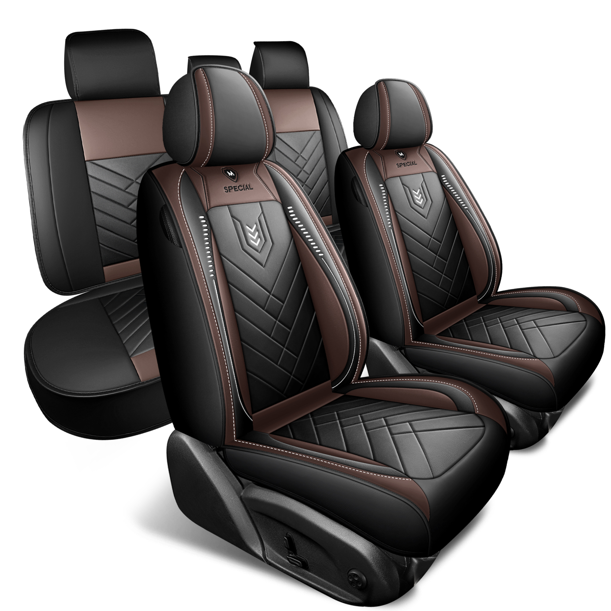 Sport Rocket Design Racing Car Seat Covers Red Black PU Leather Full 5-Seat Set Breathable Wearproof Universal Automotive Seat Cushion Protectors 8