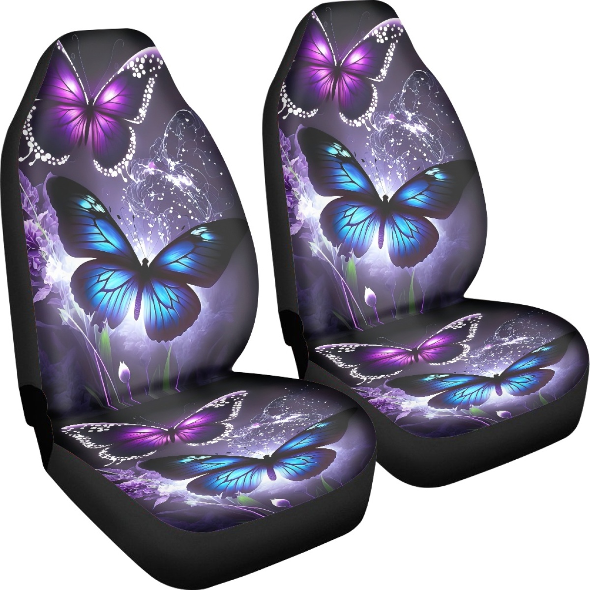 2 Front Car Seat Covers, Digitally Printed With Butterfly Patterns, Thin, Suitable For All Seasons, Fashionable Car Seat Covers 6
