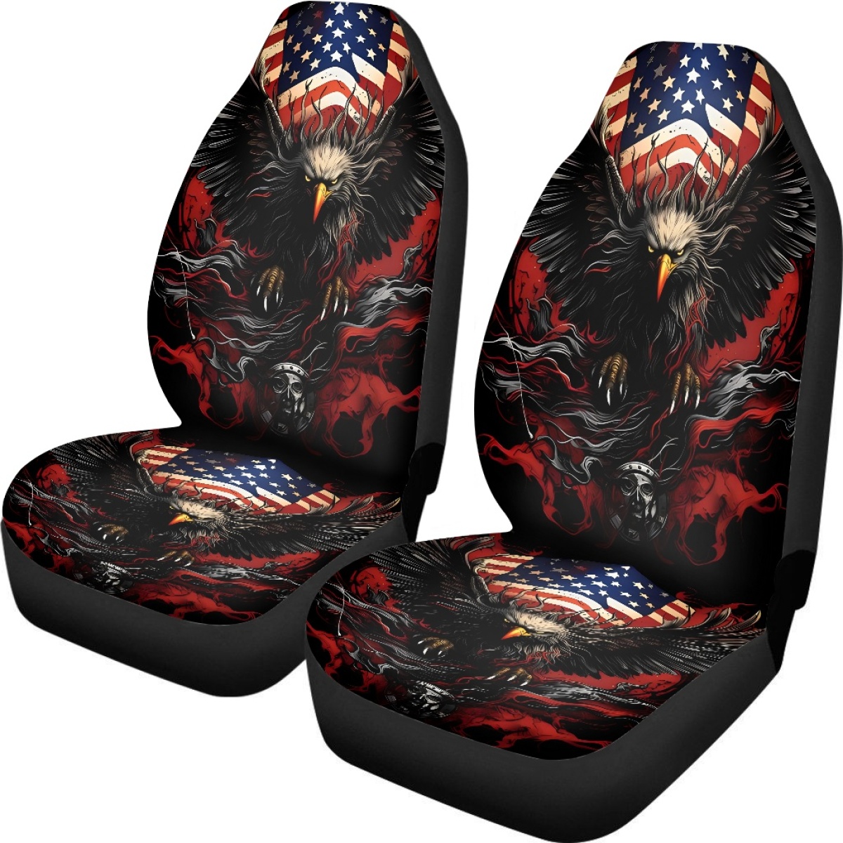 2 Front Car Seat Covers, Digitally Printed With An Eagle Pattern, Thin, Suitable For All Seasons, Fashionable Car Seat Covers 4