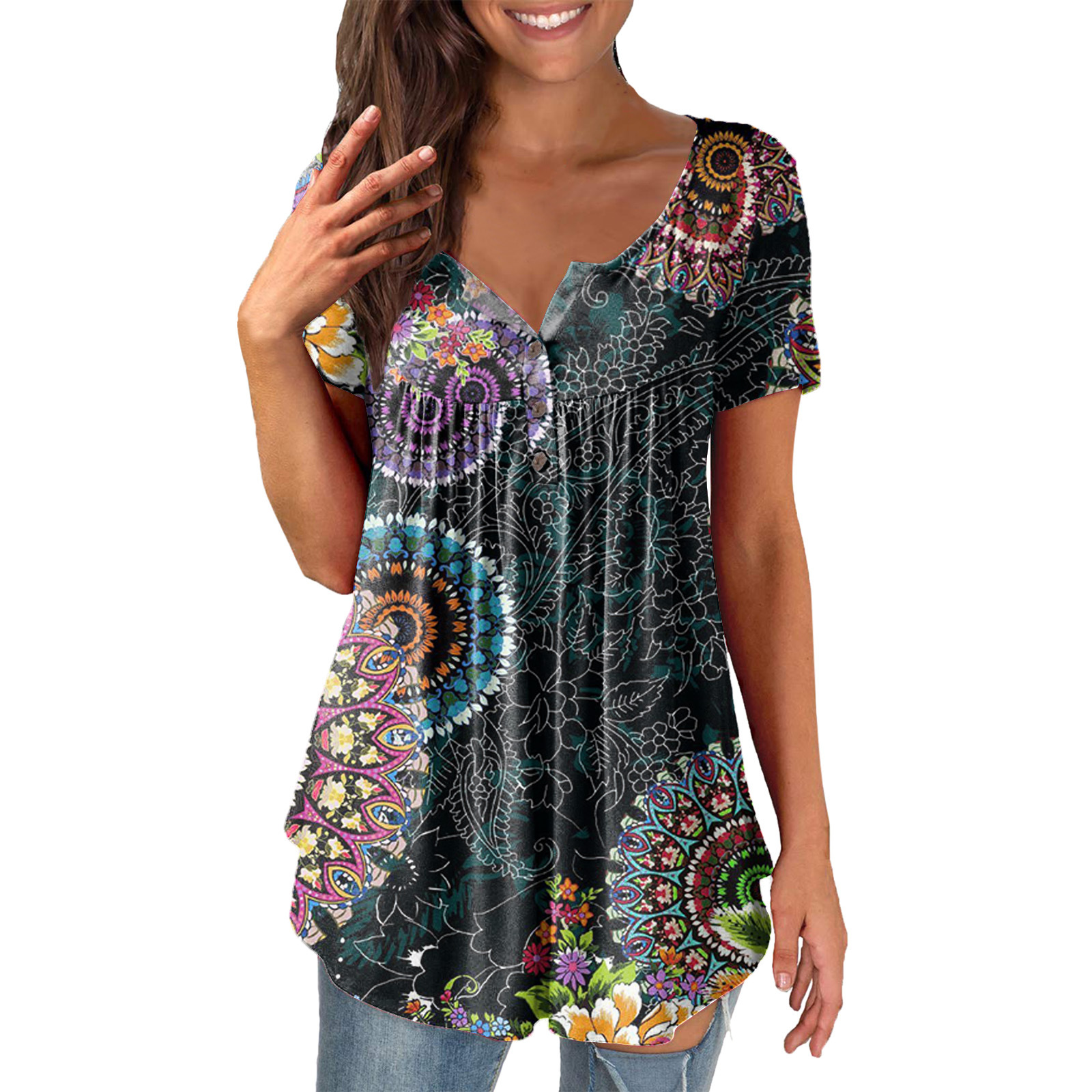 Women's Printed Ruffled Short Sleeve Pullover 11