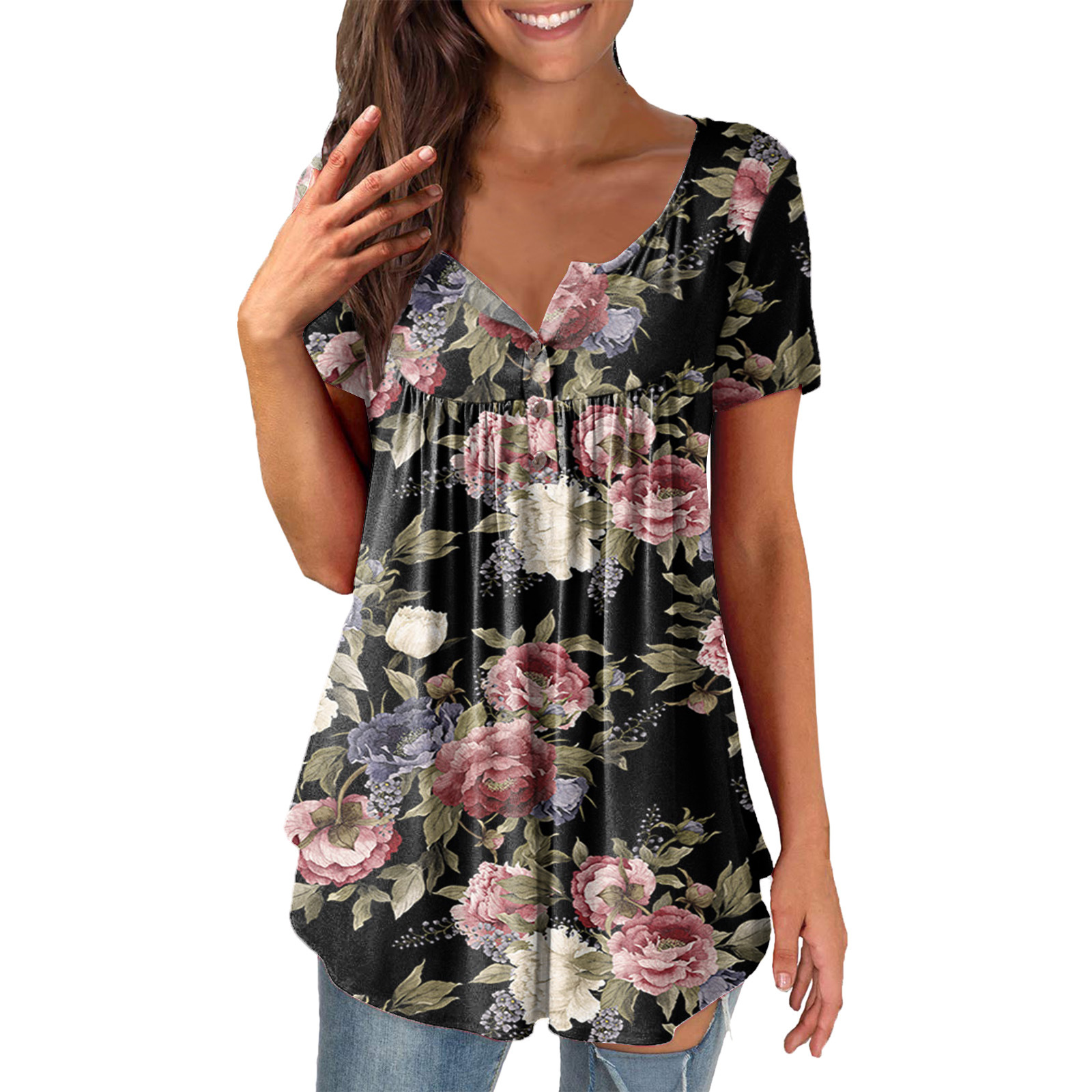 Women's Printed Ruffled Short Sleeve Pullover 6