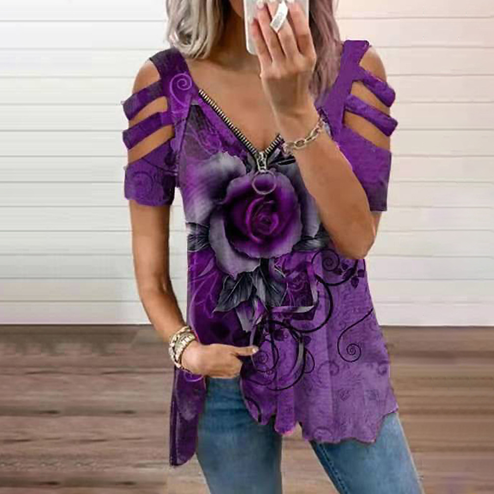 Women's Off Shoulder V Neck T-Shirt 5