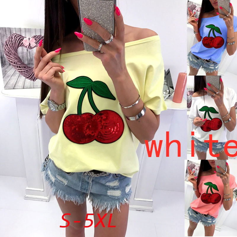 Cotton Blend Sequin Cherry Patch T-shirt 6