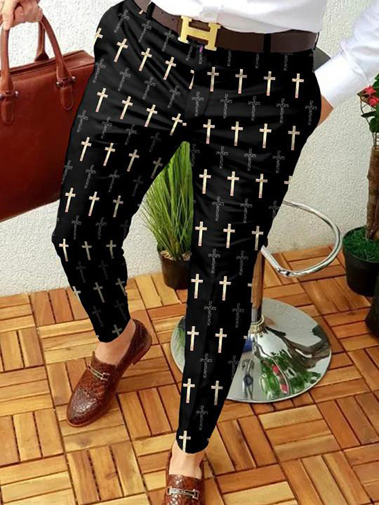 Casual Abstract Contrast Micro-Stretch Trousers 11