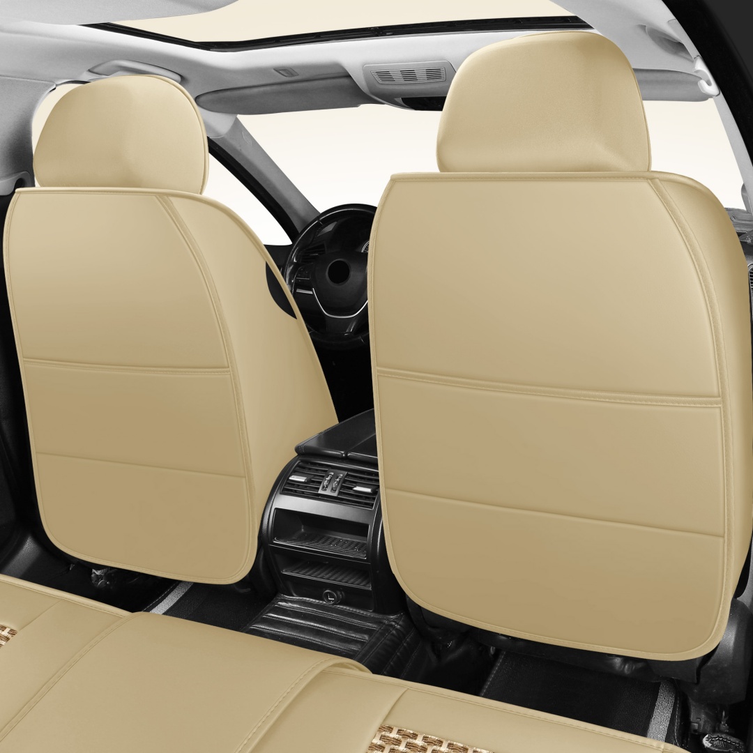 Summer Cool Ice Silk Breathable Car Seat Covers Full 5-Seat Set Ergonomic Lumbar Support Soft Beige Universal Auto Interior Seat Cushion Protectors 4