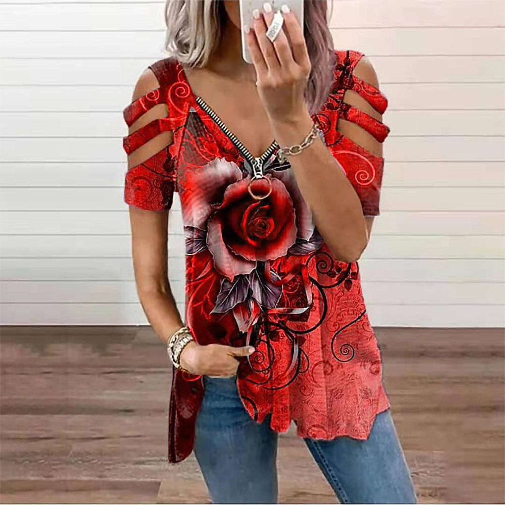Women's Off Shoulder V Neck T-Shirt 2