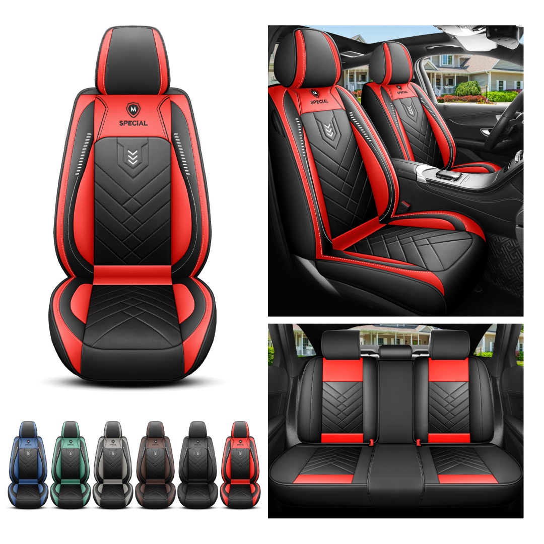 Sport Rocket Design Racing Car Seat Covers Red Black PU Leather Full 5-Seat Set Breathable Wearproof Universal Automotive Seat Cushion Protectors 11
